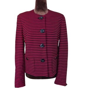 Casual Striped Red and Black Women's Blazer Collarless Size M Us 8